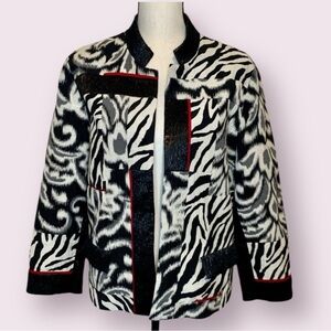 Chico’s Zebra Print Patchwork Short Waisted Jacket Black And White Size Large